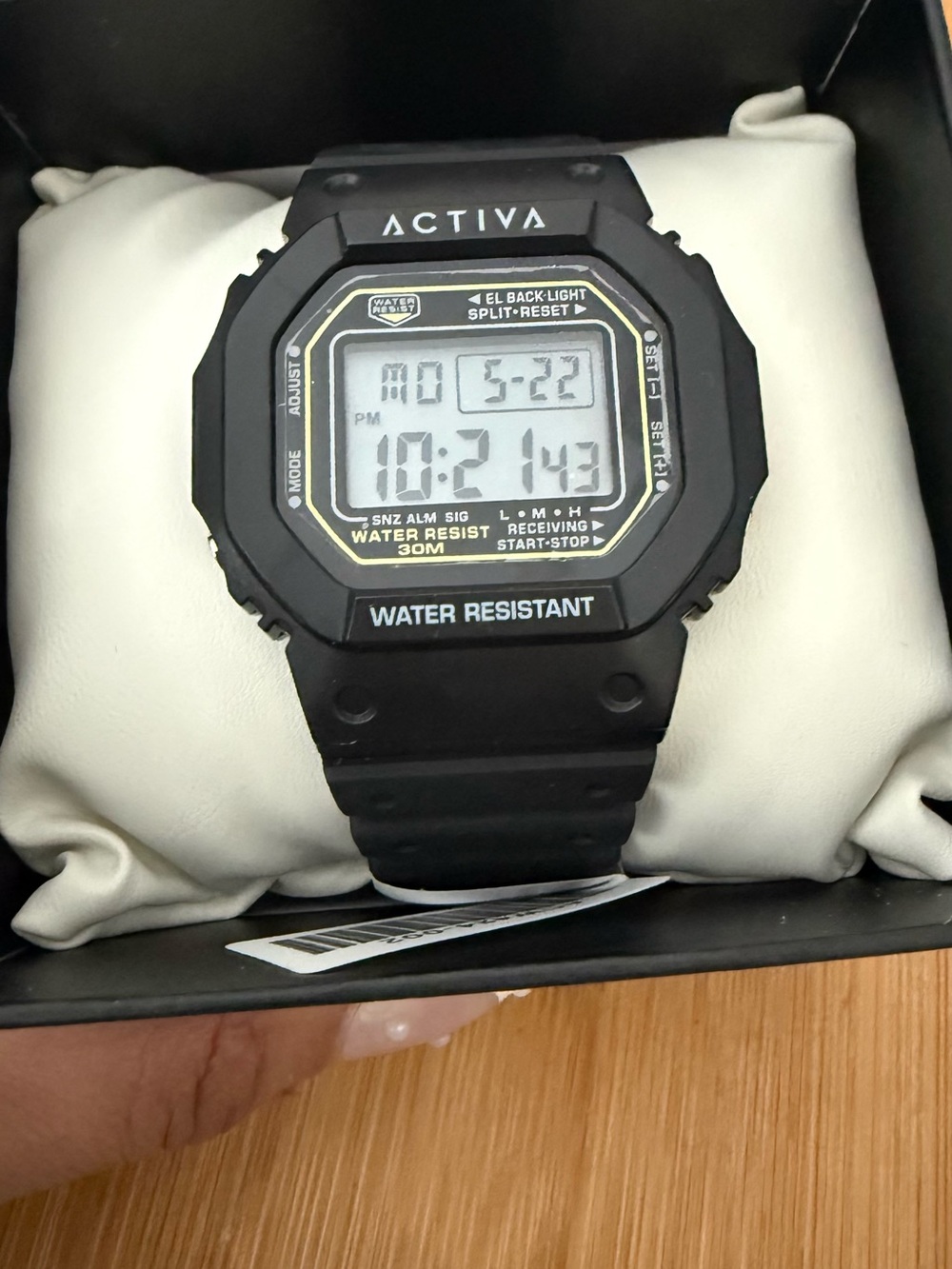 Ativa Black Digital LCD Sports Watch with Yellow Accent